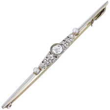 Brosche Rosendiamanten Perlchen 585er Gelbgold  Art Déco