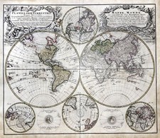 Weltkarte Original grenzkolorierter Kupferstich Landkarte Homann Erben 1746