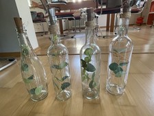 4 Flaschen mit LED Leuchtflasche Flaschenlicht Deko Flasche Lichterkette Blätter