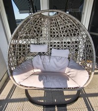 Kobolo Hängekorb/Hängesessel aus Polyrattan für 2 Personen inkl Gestell & Kissen