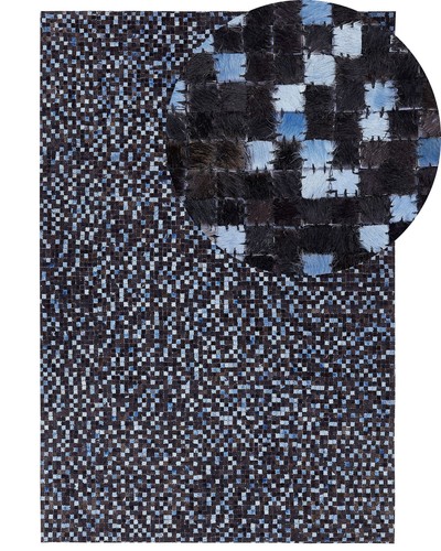 Teppich leder braun blau - leder, braun/blau