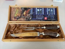 altes ZWILLING Tranchier - Besteck Jagd Hirschhorngriff J. A. Henckels Solingen