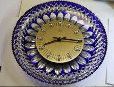 Exquisite Kristall Glas Wanduhr mit Junghans Werk und Wandspiegel 32 cm      VH