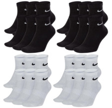 6/12 Paar Nike Socken Cushioned Everyday bis Knöchel | Größe 35-46 |Schwarz/Weiß
