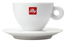 illy Logo Cappuccinotassen 200 ml 6 Ober-und Untertassen weiß mit rotem Logo