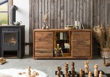 Sideboard Baumrinde Kommode Wohnzimmer Schrank Vintage massiv LED Beleuchtung