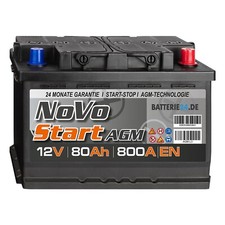 NoVo AGM 80Ah Autobatterie 12V Start-Stop Starterbatterie ersetzt 74Ah 72Ah NEU
