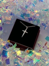 Massiver 925 Sterling Silber 25mm kleiner Kreuz Anhänger & Sterling Kette 46 cm