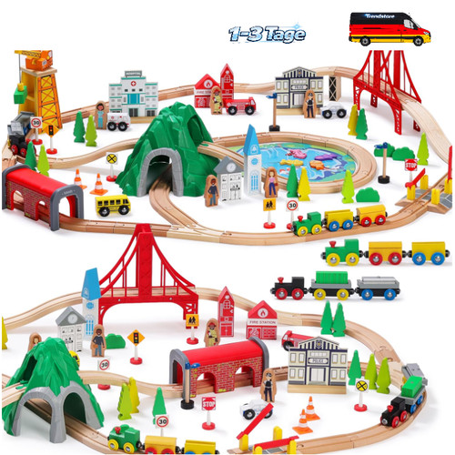 Holzeisenbahn set mit brücke - set,