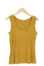QIERO Damen Top Rippstrick Spitze Gelb Gr. 42/L Bohemian Vintage