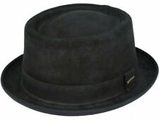 Lammfell Leder Hut Trilby Pork Pie Fedora Gangster schwarz Damen Herren Jungen