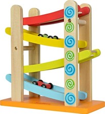 Eichhorn 100002220 - Autorennbahn, 4-tlg., 3x Fahrzeuge, 25x24 cm, Birkenholz