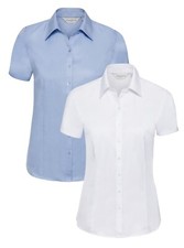 Damen Fischgrät Hemd Frauen Blau Oder Weiß Kurzarm Bluse Russell 963F