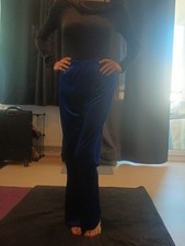 elegante royal blaue Schlag Samt Hose Leggin S Hippie neu Schlaghose