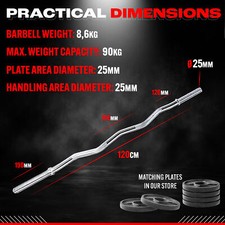 Curl Stange 25mm verchromt 60kg SZ Hantelstange 120cm 4,6kg Gewicht Griff 25mm