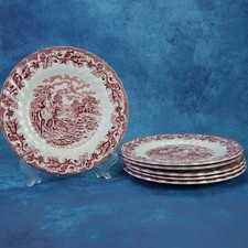 Vintage Porzellanteller-Set für Kuchen, 6 Stück · Landleben Jagdmotiv · Englisch