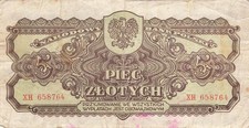Polen Poland 5 Zlotych 1944 P108 VG+ stains (Serie XH)