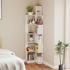 Fächern Eckregal Bücherregal stehend Regal Ecke Standregal Weiß 5 Ebenen 175cm