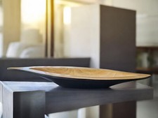 Dekoschale Holzschale Blattform oval 44 cm x 15 cm natur schwarz modern