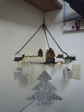 Adventskranz  Metall schwarz zum Aufhängen Led Licht  +Kerzenständer Metall