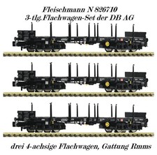 Fleischmann N 826710 - 3-tlg. Flachwagen-Set der DB AG - Neu in OVP