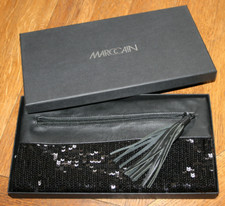 Abendtasche Pailletten  scwarz MARC CAIN  Leder Quaste Tasche Clutch Beutel