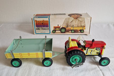 KDN Blechspielzeug zetor Traktor mit Anhänger Uhrwerk OVP Vintage