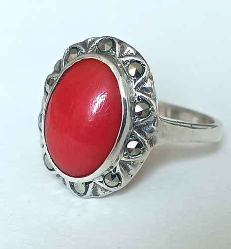 Ring silber koralle markasiten - ring,