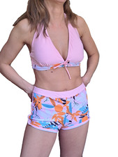 Damen Bikini 2 Teiler Neckholder Badeanzug Hotpants BH Set Regular Waist L/40