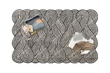 2.4x3m Bohemian Geometrisch Wolle Fläche Teppich Indisch Handgetuftet Schwarz