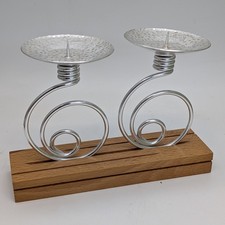 Doppel-Kerzenhalter DDR Kerzenständer Buchenholz Aluminium vintage Duo-Leuchter