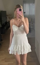 Zara Kleid weiß Häkel Volant Lochstickerei S M 36 38