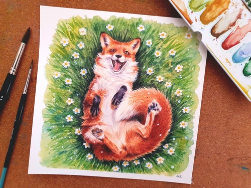Aquarell fuchs wiese - aquarell, in