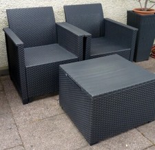 3teiliges Balkonmöbel-Set - 2 Sessel plus Tisch mit Stauraum/Auflagen