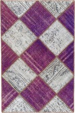 Patchwork Teppich Orient Perser Rug Vintage Grau Violett Schurwolle Colored Deko