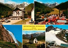 Val Senales Schnalstal IT Sporthotel Kurzras Kapelle Terrasse Wasserfall