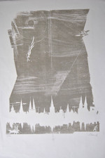 Detlef Willand Stürzender Ikarus über der Stadt Holzschnitt handsigniert 1989