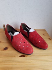 ?hochwertige Leder-Schuhe Damen Slipper rot mit schwarz Gr.5,5=38?#f5