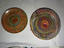 2 Wandteller handgemalt DDR 70 er Jahre 24 u. 19 cm