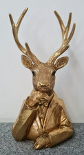 Dekofigur Hirsch denkend gold 44 cm edel Luxus Jagd Trophäe Geschenk anmutig