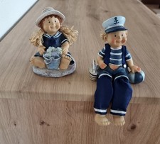 Deko 2 Figuren Maritim ° Kantensitzer Mädchen Junge Kapitän Muscheln Meer Strand