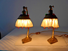 2 Jugendstil Nachttischleuchten Tischlampe Messing