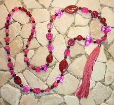 ★ lange Kette ★ FLOWER POWER HIPPIE BOHO ★ QUASTE ★ pink & braun ★
