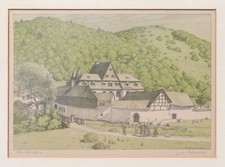 Hans von Volkmann. Alter Gutshof. Farblithographie aus dem Jahr 1904. Signiert