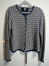 B9 Hammerschmid Trachten Strickjacke Gr 40 dunkelblau-beige Blüten Rückenfalte