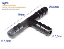 Ø 5,5mm T Stück Nylon KFZ Verbinder Wischwasser u. Vakuum Schlauch Verteiler