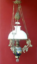 Jugendstil - Petroleum-Deckenlampe, Majolika-Korpus, um 1900