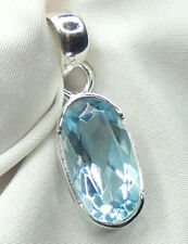 Anhänger 925 Silber facettierter, echter, länglicher Blautopas, modisch NEU*