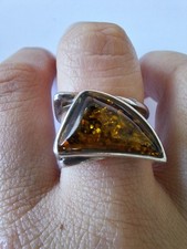 extravaganter Damen Silberring mit Glitzerstein - 925er Silber, Bernstein Optik