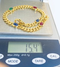 Goldarmband 585 Massiv 19cm mit 5 Edelsteinen